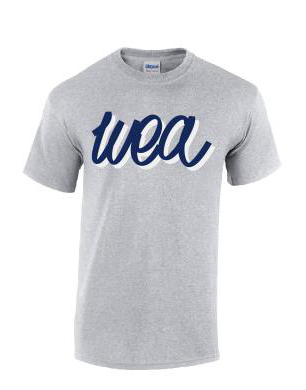 t-shirt gris de Weekend'Artistes avec un logo bleu